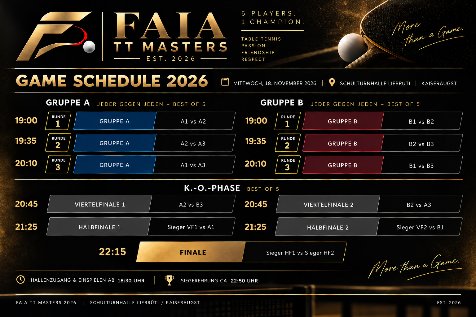 FAIA TT Masters Spielplan 2026